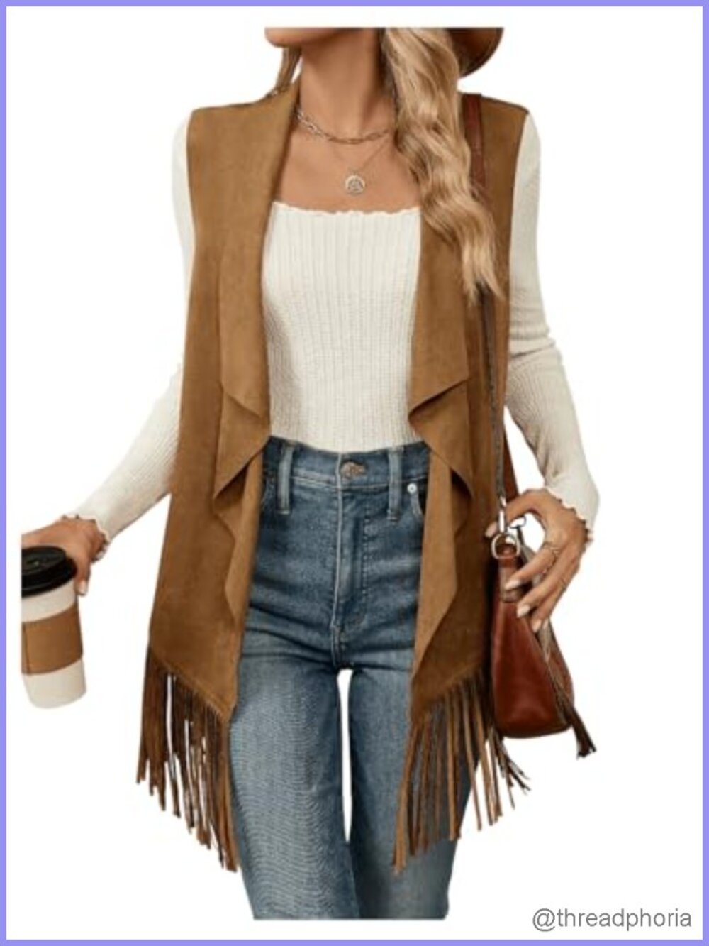 Faux Suede Fringe Vest Sleeveless Open Front Western Cowgirl Boho